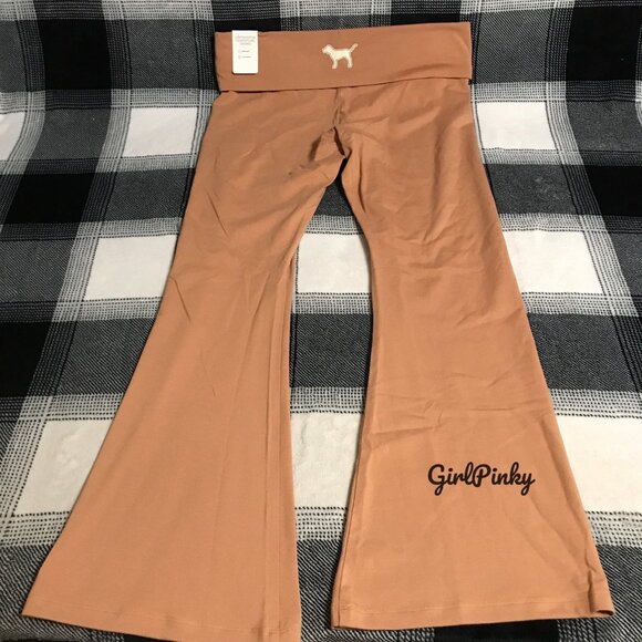 VS PINK TOFFEE FOLDOVER FLARE COTTON LEGGINGS LIMITED EDITION - Picture 5 of 11